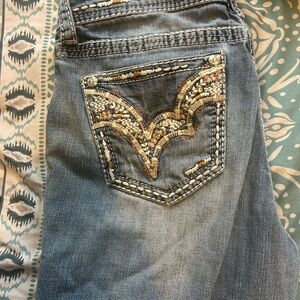 Grace Women's Blue Boot Cut Jeans with Embellished Pockets